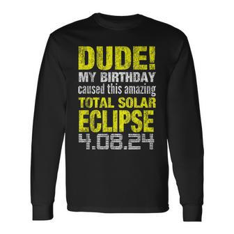 Birthday Total Solar Eclipse Born On April 8 2024 Long Sleeve T-Shirt - Monsterry DE