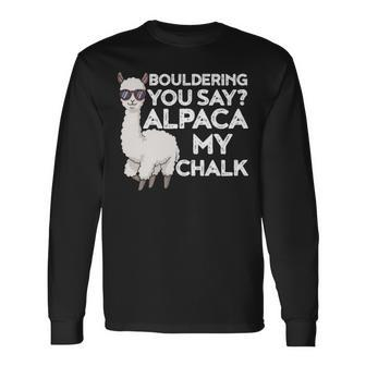 Bouldering Alpaca Cute Alpaca Rock Climber Long Sleeve T-Shirt | Mazezy