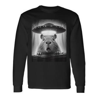 Capybara Selfie With Ufos Long Sleeve T-Shirt - Seseable