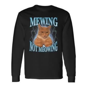 Cat Meme Mewing Looksmax Meowing Cat Trend Long Sleeve T-Shirt - Seseable