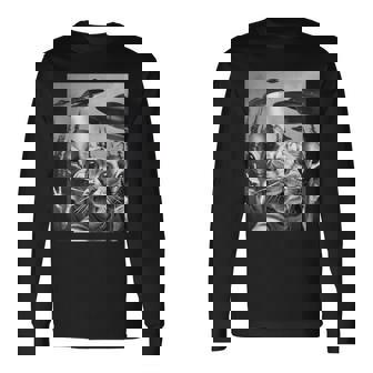 Cat Selfie With Ufos Peace Sign Alien Cat Ufo Invasion Long Sleeve T-Shirt | Mazezy