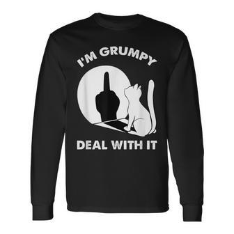 Cat Cat Shadow I'm Grumpy Deal With It Long Sleeve T-Shirt - Seseable