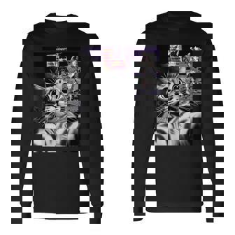 Cat Takes Selfie Moon Landing Cat Selfie Long Sleeve T-Shirt - Thegiftio