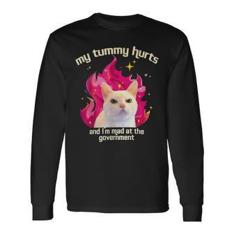 Cat My Tummy Hurts And I’M Mad At The Government Long Sleeve T-Shirt | Mazezy