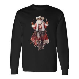 Christmas Western Cowboy Santa Claus And Candy Cane Long Sleeve T-Shirt | Mazezy