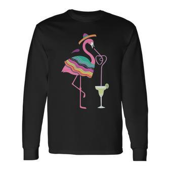 Cinco De Mayo Margarita Flamingo Drinking T Long Sleeve T-Shirt | Mazezy