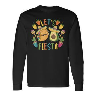 Cinco De Mayo Taco Avocado Mexican Party Let's Fiesta Long Sleeve T-Shirt | Mazezy UK