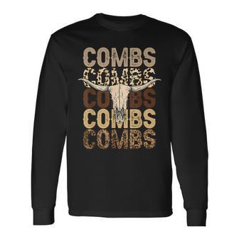 Combs Country Music Western Cow Skull Cowboy Long Sleeve T-Shirt | Mazezy