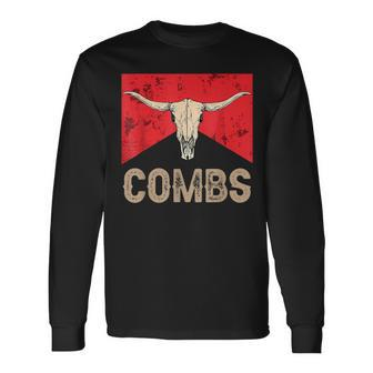 Combs Country Music Western Cow Skull Cowboy Long Sleeve T-Shirt - Seseable