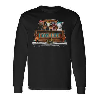 Cow Chicken Goat Farm Animal Vintage Truck Long Sleeve T-Shirt | Mazezy