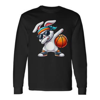 Dabbing Bunny Playing Basketball Easter Day Boys Girls Long Sleeve T-Shirt | Mazezy
