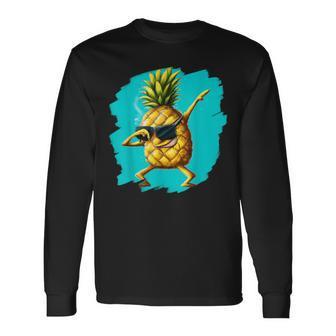 Dabbing Pineapple Aloha Sunglasses Beach Dance Hawaii Long Sleeve T-Shirt - Monsterry