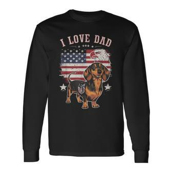 Dachshund Tattoo I Love Dad Fathers Day Patriotic Long Sleeve T-Shirt - Monsterry