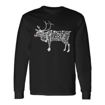 Deer Hunters Cuts Meat Rudolph Reindeer Long Sleeve T-Shirt | Mazezy