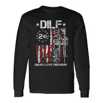 Dilf Damn I Love Firearms Gun American Flag Long Sleeve T-Shirt - Monsterry DE