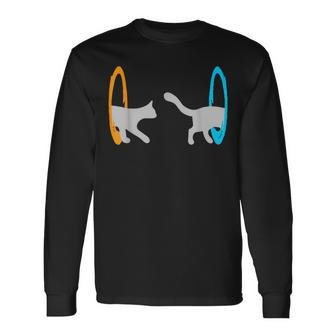 Dimensional Portal Cat Nerd Geek Long Sleeve T-Shirt | Mazezy