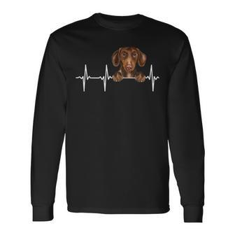 Dog Heartbeat For Brown Dachshund Lovers Long Sleeve T-Shirt - Thegiftio UK