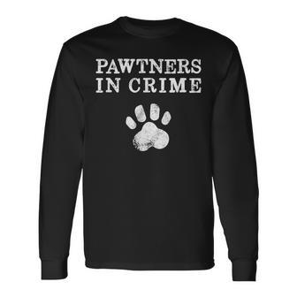 Dog Saying Pawtners In Crime Dog Walking With Dog Long Sleeve T-Shirt - Monsterry