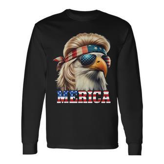Eagle Merica 4Th July Blonde Wig Mullet Man Long Sleeve T-Shirt - Seseable