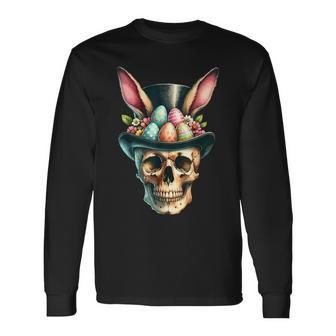 Easter Bunny Skull Egg Hunt Easter Day Long Sleeve T-Shirt - Monsterry