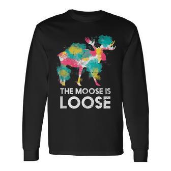 Elk Canada Forest Animal Wildlife Colorful Moose Long Sleeve T-Shirt - Monsterry