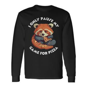 Gaming Gamer I Only Pause My Game For Pizza Panda Long Sleeve T-Shirt | Mazezy