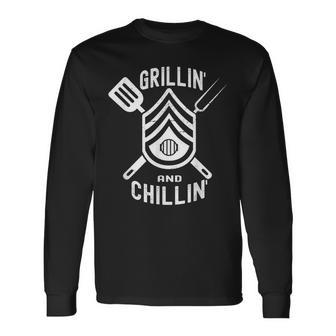 Grillin And Chillin Dad Bbq Grill Fathers Day Long Sleeve T-Shirt - Monsterry
