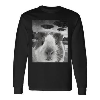 Guinea Pig Selfie With Ufos For Guinea Pig Lover Long Sleeve T-Shirt - Seseable