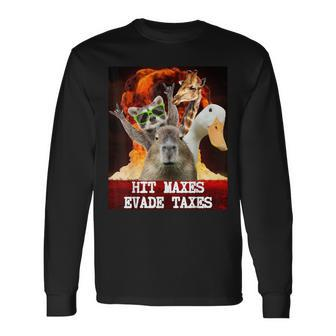 Gym Weightlifting Hit Maxes Evade Taxes Workout Meme Long Sleeve T-Shirt - Monsterry DE