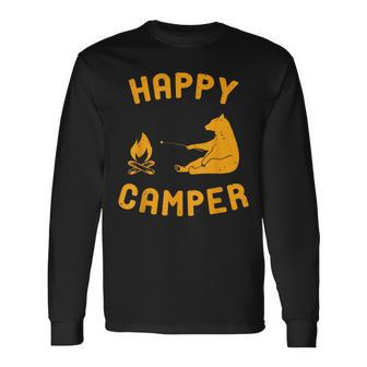 Happy Camper With Bear And Bonfire Long Sleeve T-Shirt - Monsterry CA