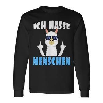 Ich Hasse Menschen Alpaca And Lama With Middle Finger S Langarmshirts - Seseable