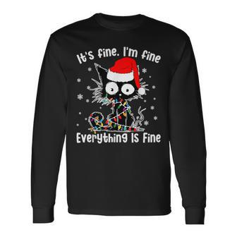 Its Fine Im Fine Everything Fine Cat Christmas Long Sleeve T-Shirt - Monsterry UK