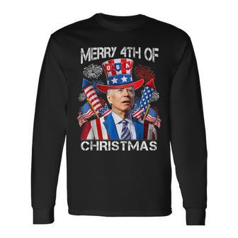 Joe Biden Merry 4Th Of Christmas 4Th Of July Firework Long Sleeve T-Shirt - Monsterry