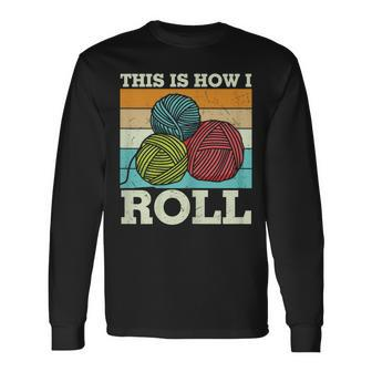 Knitting Crochet Yarn Vintage Graphic Plus Size Long Sleeve T-Shirt - Monsterry