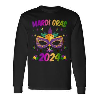 Mardi Gras Mask Costume Long Sleeve T-Shirt - Monsterry