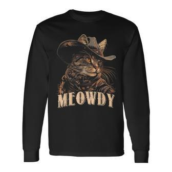 Meowdy Cat Cute Animal Adorable Cowboy Cats Kitten Long Sleeve T-Shirt - Monsterry