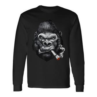 Monkey Cigar Gorilla Smoking Cigarette Long Sleeve T-Shirt - Monsterry