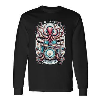 Octopus Playing Drums Drummer Music Lover Percussions Long Sleeve T-Shirt - Monsterry AU