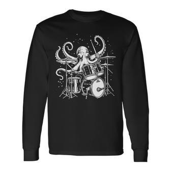 Octopus Playing Drums Drummer Musician Band Drumming Long Sleeve T-Shirt - Monsterry CA