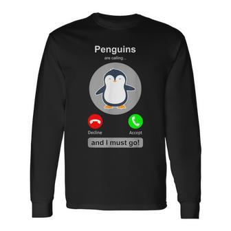 Penguin Phone Screen Penguin Calling Penguins Long Sleeve T-Shirt - Seseable