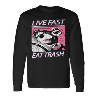 Racoon Live-Fast Eat Trash Retro Vintage Trash-Pandas Long Sleeve T-Shirt - Thegiftio UK