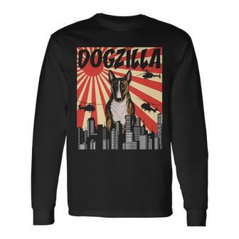 Retro Japanese Dogzilla Miniature Bull Terrier Long Sleeve T-Shirt | Mazezy