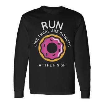 Running Donuts Marathon Mens Motivation Long Sleeve T-Shirt | Mazezy
