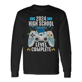 Senior Gamer 2024 High School Level Complete 2024 Grad Long Sleeve T-Shirt - Thegiftio UK