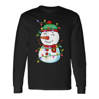 Snowman Christmas Xmas Light Snowman Christmas Long Sleeve T-Shirt - Seseable