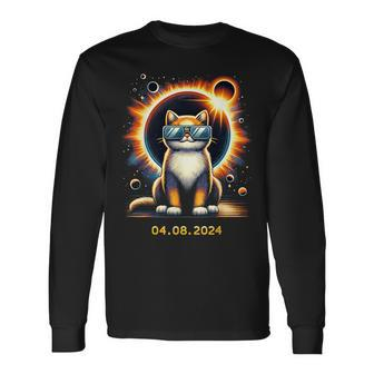 Solar 2024 Eclipse Cat Wearing Eclipse Glasses Long Sleeve T-Shirt - Monsterry AU