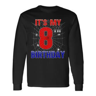 Spider Web 8 Year Old It's My 8Th Birthday Boy Long Sleeve T-Shirt - Monsterry CA