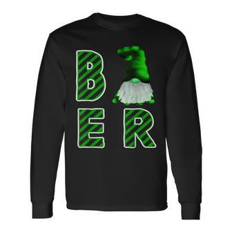 St Patricks Day Beer Gnome Striped Typography Long Sleeve T-Shirt - Monsterry DE