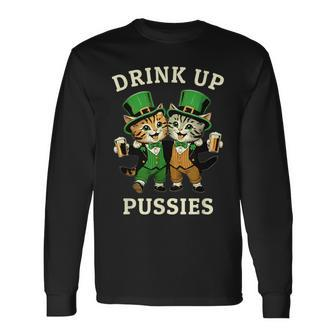 St Patrick's Day Drinking Drink Up Pussies Bartender Long Sleeve T-Shirt - Seseable