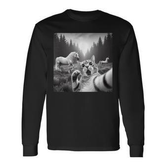 Surprised And Scared Cat Selfie With Unicorns Long Sleeve T-Shirt - Monsterry AU